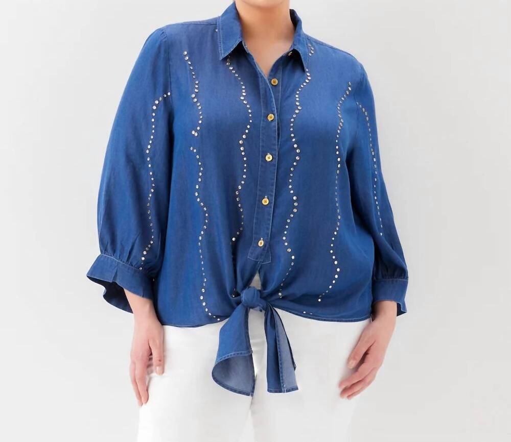 NEW KAREN KANE blouson sleeve gemstone denim shirt - plus in chambray